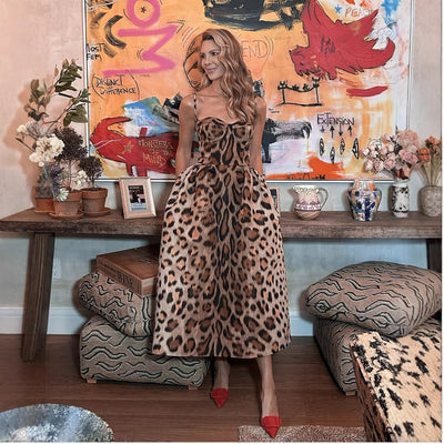 Damen Maxikleid mit ausgefallenem Leopardenmuster Fudus