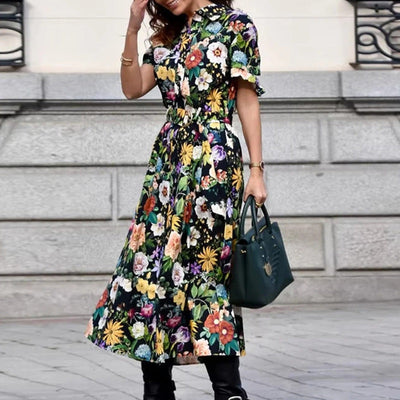 Damen Maxikleid mit floralem Design und tailliertem Schnitt Fudus