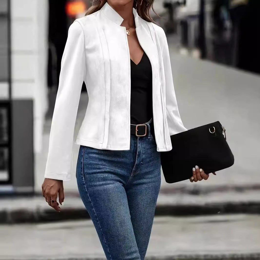 Damen strukturiertes Wildlederjackett mit modernem Stehkragen Fudus