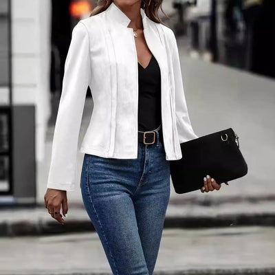 Damen strukturiertes Wildlederjackett mit modernem Stehkragen Fudus