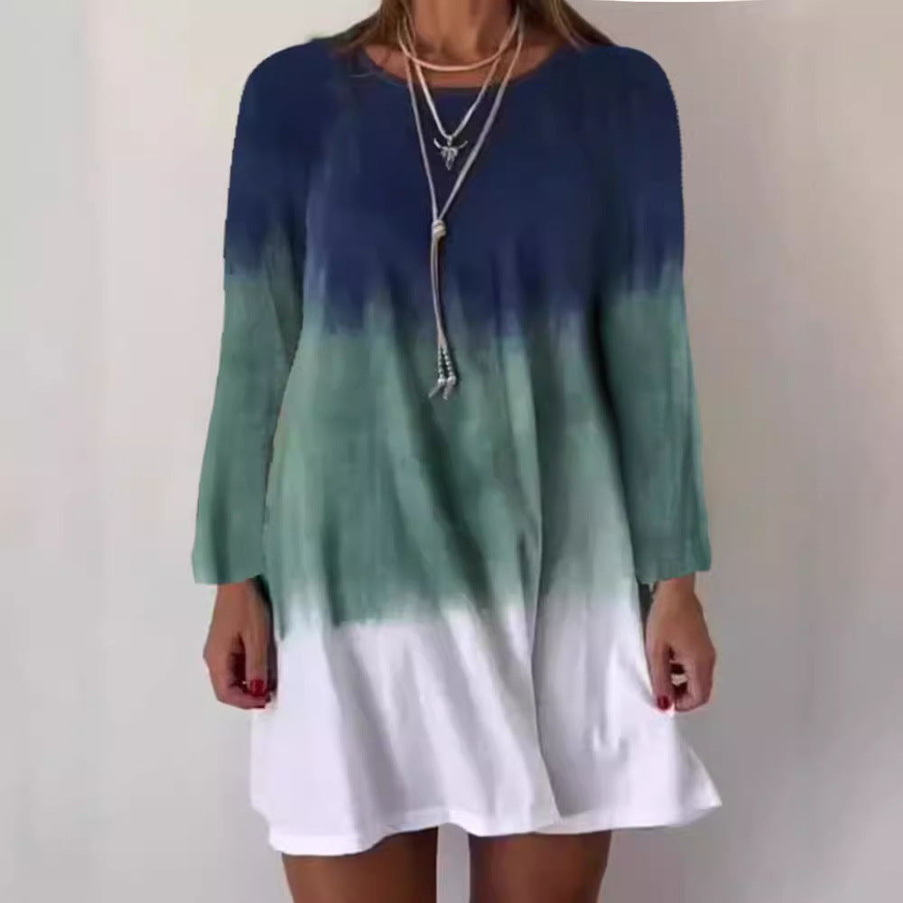 Damen Leichtes und luftiges Ombre-Kleid mit ausgestellten Ärmeln Fudus