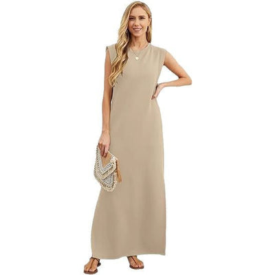 Damen lässiges Maxi-Kleid mit seitlichen Taschen Fudus