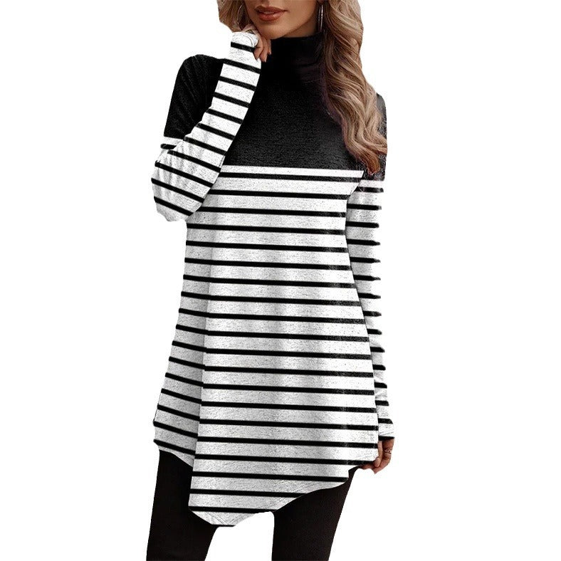 Damen Modisches Tunika-Oberteil mit hochgeschlossenem Kragen und floralem Design Fudus