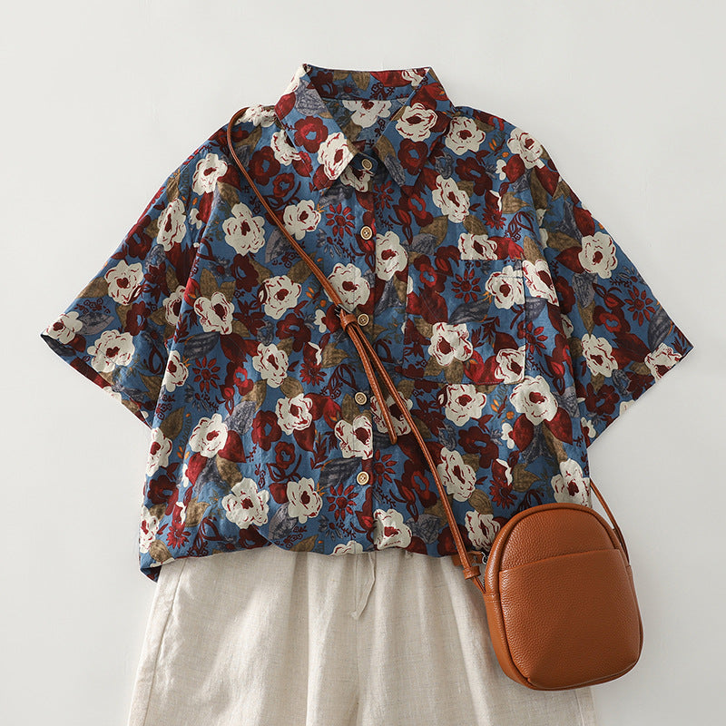 Damen Kurzarmhemd mit floralem Design und bequemer Schnittführung Fudus