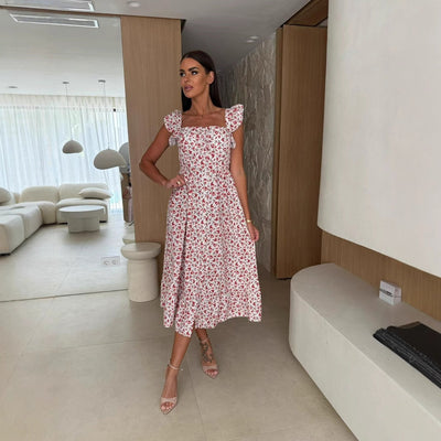 Damen Sommerliches Maxikleid mit Rüschendetails und fruchtigem Muster Fudus