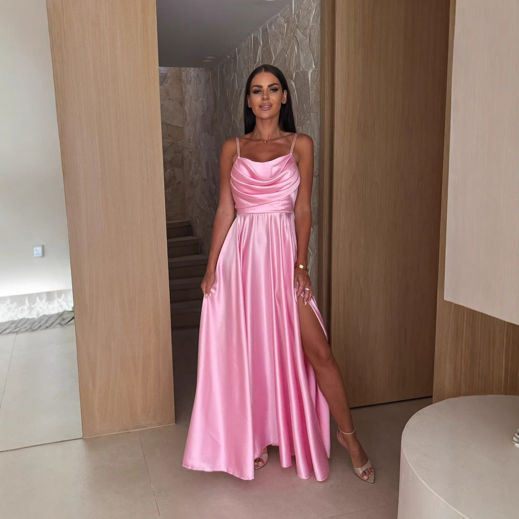 Damen Elegantes Maxikleid mit schwingendem Rock und raffiniertem Schlitz Fudus