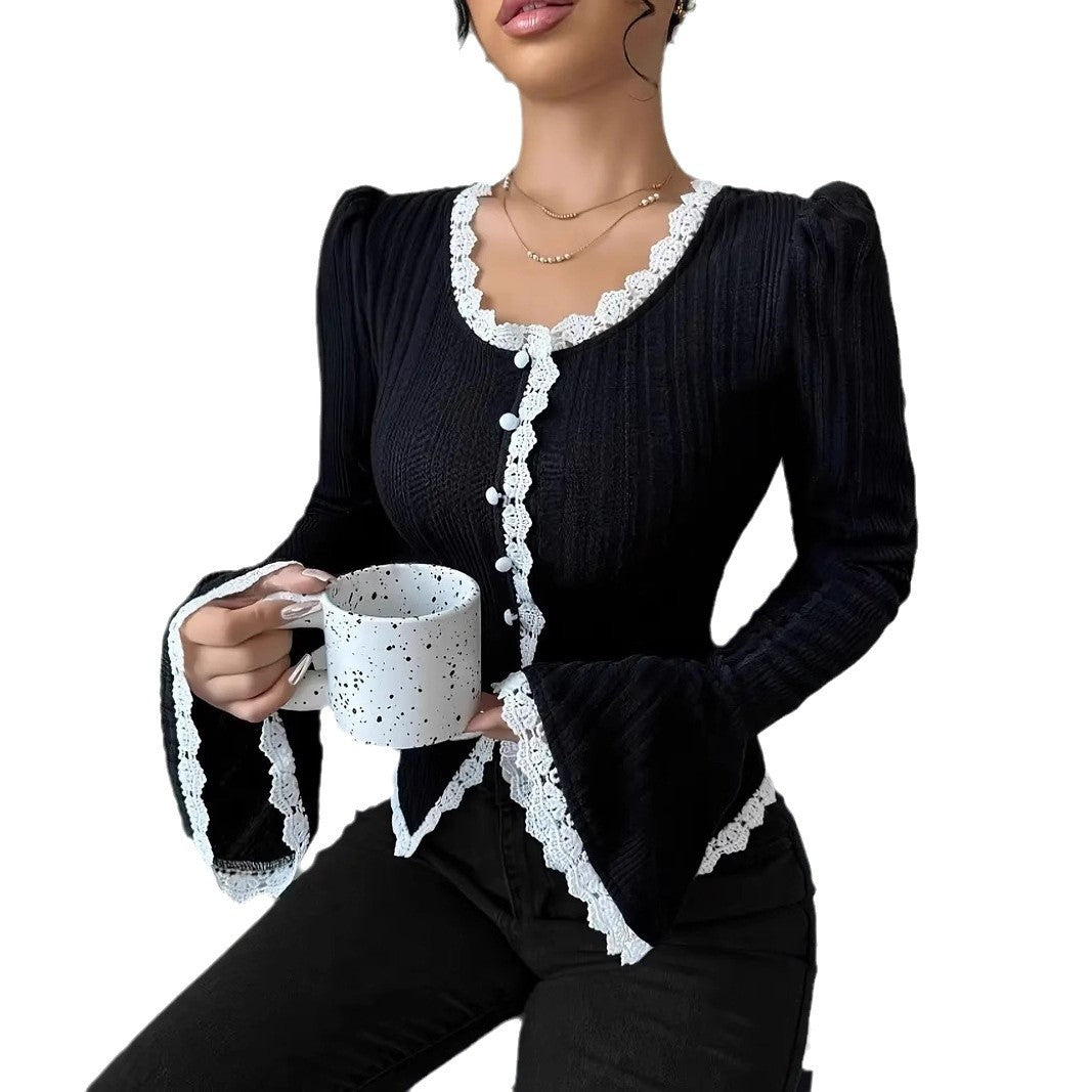 Damen elegante Bluse mit Rü schenärmel und hochwertiger Textur Fudus