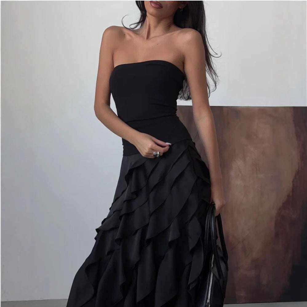 Damen Abendkleid mit fließenden Rüschendetails Fudus