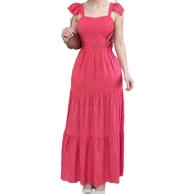 Damen elegantes Midikleid mit Plisseedetails und hohem Schlitz Fudus