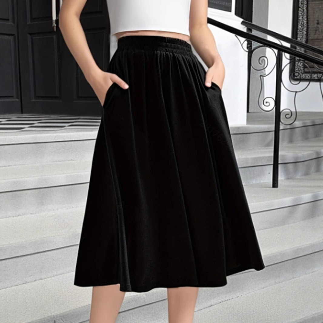 Damen Elegante Maxirock mit elastischem Bund und praktischen Taschen Fudus