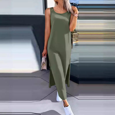 Damen lässiges Longdress mit seitlichen Schlitzen und feinen Spitzenakzenten Fudus