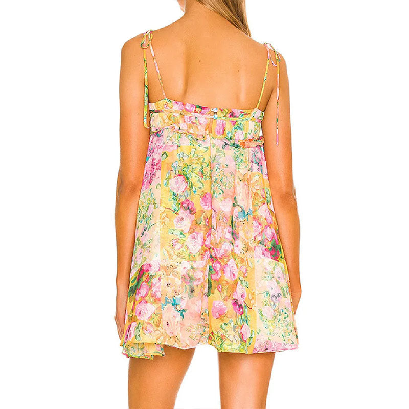 Damen luftiges Sommerkleid mit floralen Akzenten und verstellbaren Trägern Fudus