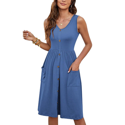 Damen Lässiges Midi-Kleid mit Knopfdetails und praktischen Taschen Fudus