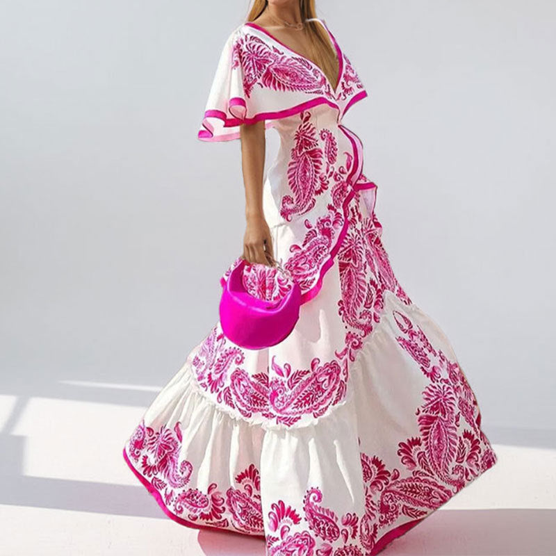 Damen Maxikleid mit voluminösen Ärmeln und detailreicher Stickerei Fudus