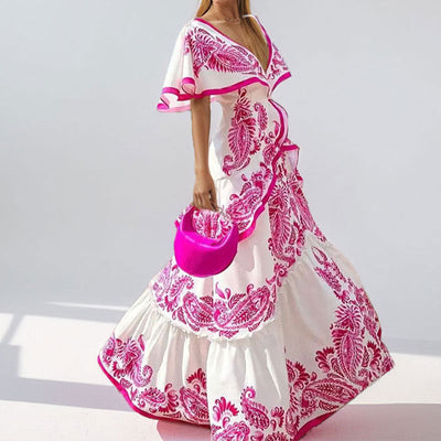 Damen Maxikleid mit voluminösen Ärmeln und detailreicher Stickerei Fudus