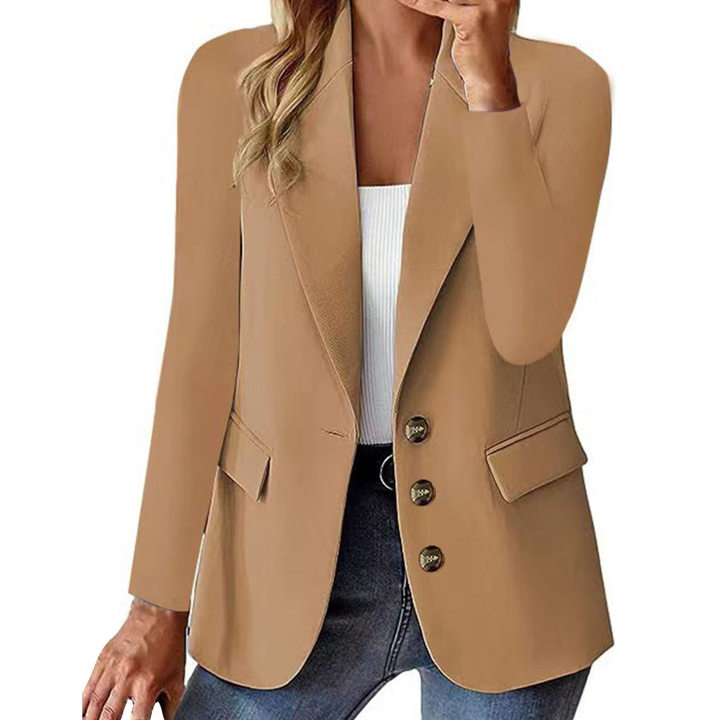Damen moderner Blazer mit tailliertem Schnitt und praktischen Taschen Fudus