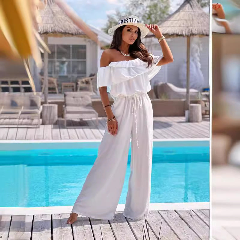 Damen Jumpsuit mit Off-Shoulder Design und weitem Bein Fudus
