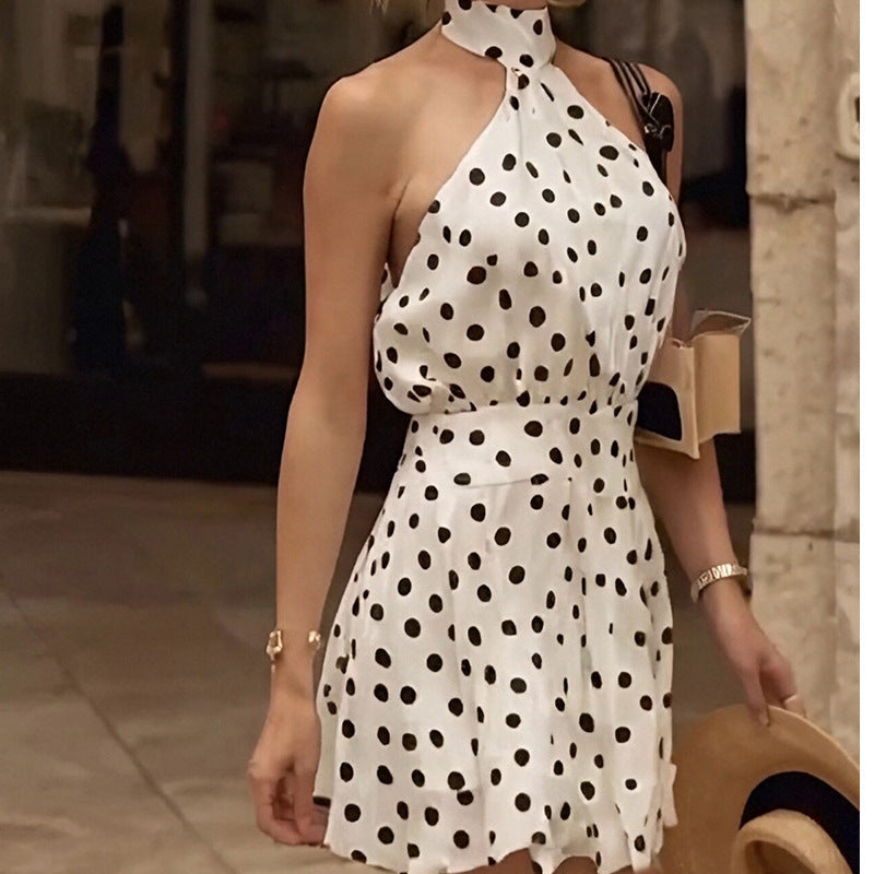 Damen Minikleid mit hohem Kragen und verspieltem Pünktchenmuster Fudus