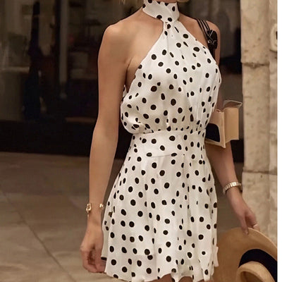 Damen Minikleid mit hohem Kragen und verspieltem Pünktchenmuster Fudus