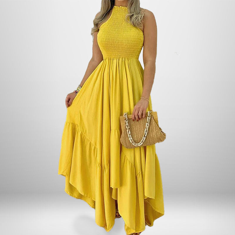 Damen Maxi-Kleid mit asymmetrischem Saum und elastischem Oberteil Fudus