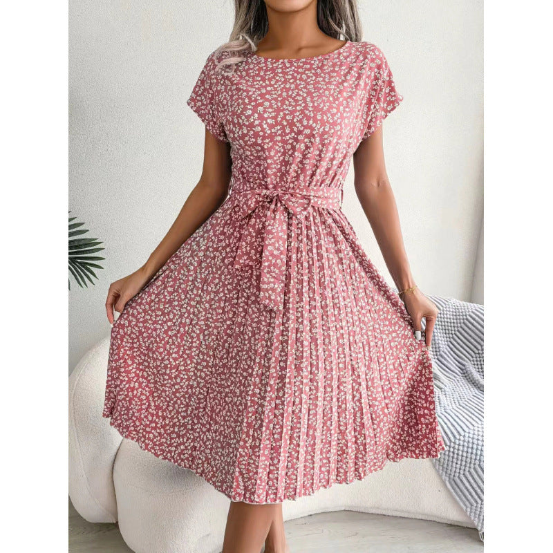 Damen Midikleid im floralem Design mit Taillengürtel Fudus