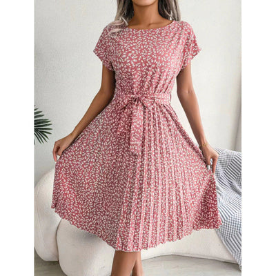 Damen Midikleid im floralem Design mit Taillengürtel Fudus