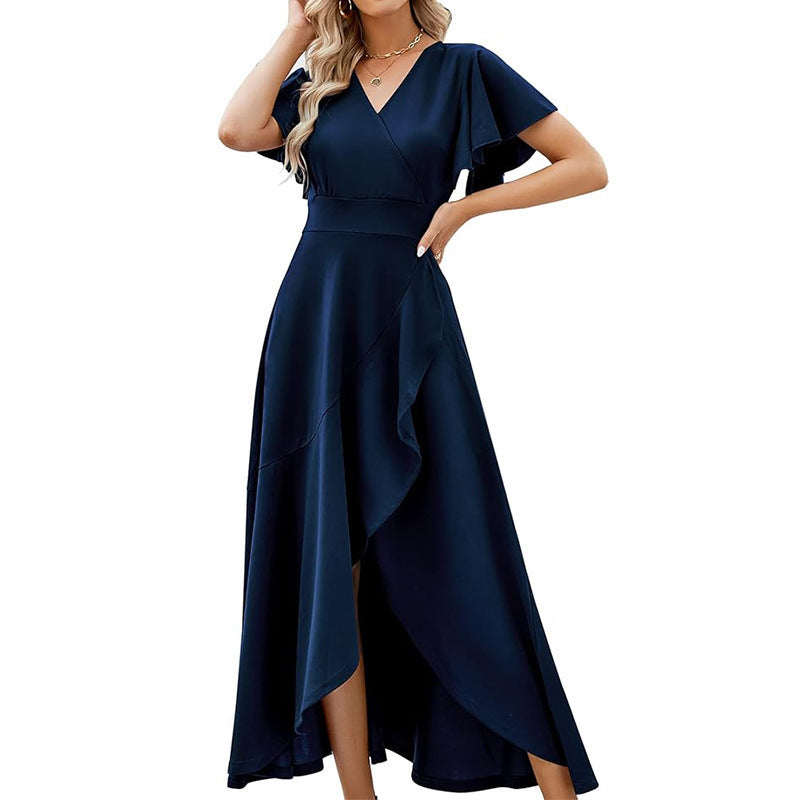 Damen Elegantes Maxikleid mit asymmetrischem Saum und Rüschendetails Fudus