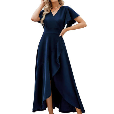 Damen Elegantes Maxikleid mit asymmetrischem Saum und Rüschendetails Fudus