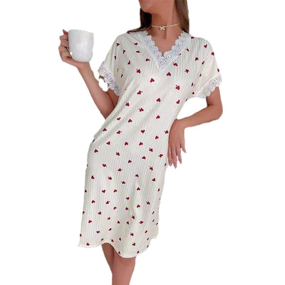 Damen Nachtwäsche mit Herzmotiv und Spitzenbesatz Fudus