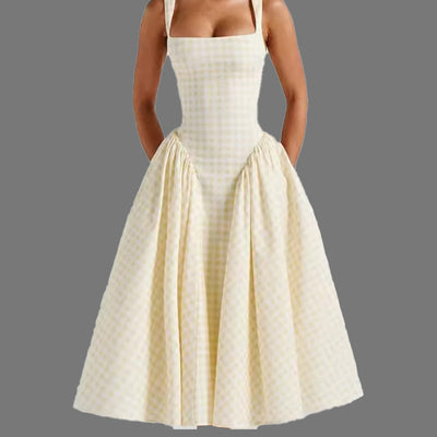 Damen Sommerliches Kleid mit quadratischem Ausschnitt und weiten Falten Fudus