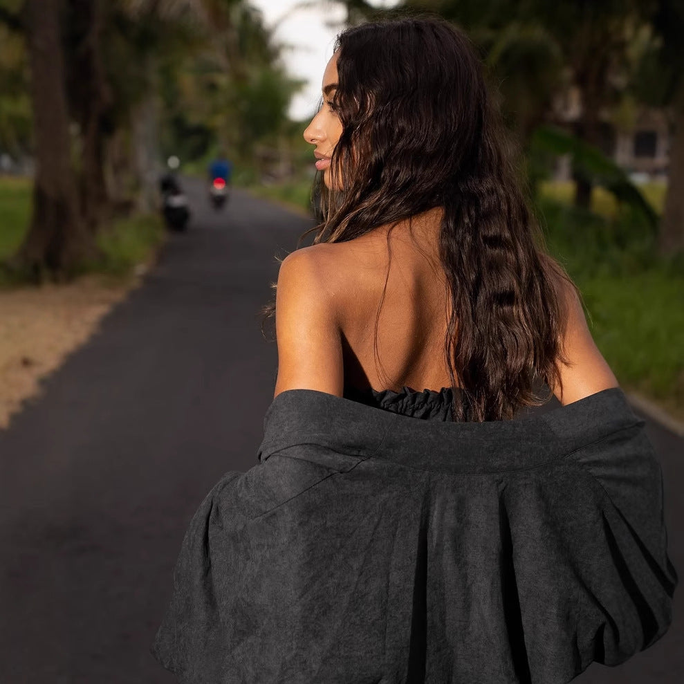 Damen Zweiteiliges Sommerset mit weitem Schnitt und voluminösen Ärmeln Fudus