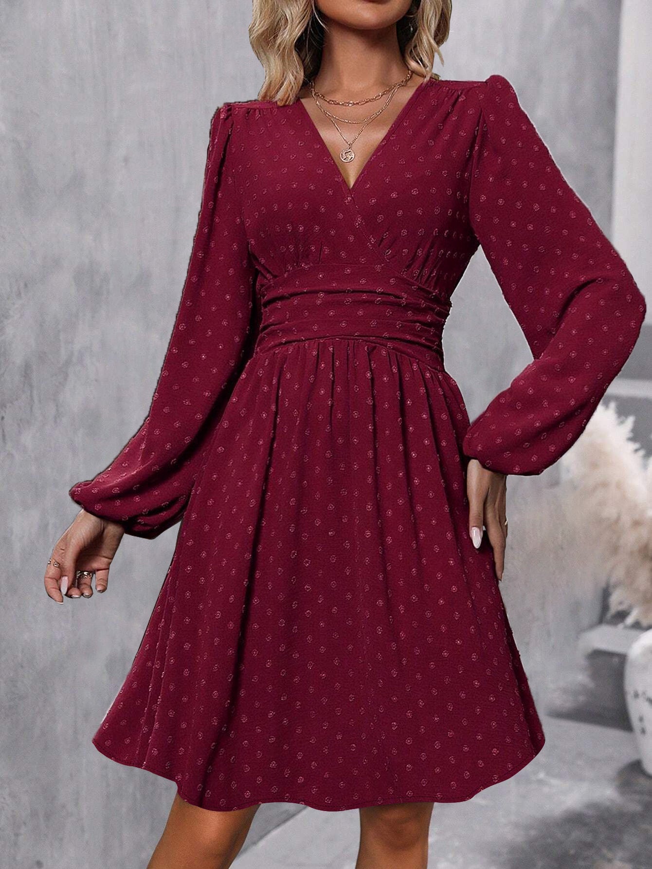 Damen Elegantes Wickelkleid mit luftigen Ärmeln Fudus