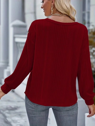 Damen Komfortabler Rippstrickpullover mit Druckknopfdetails Fudus