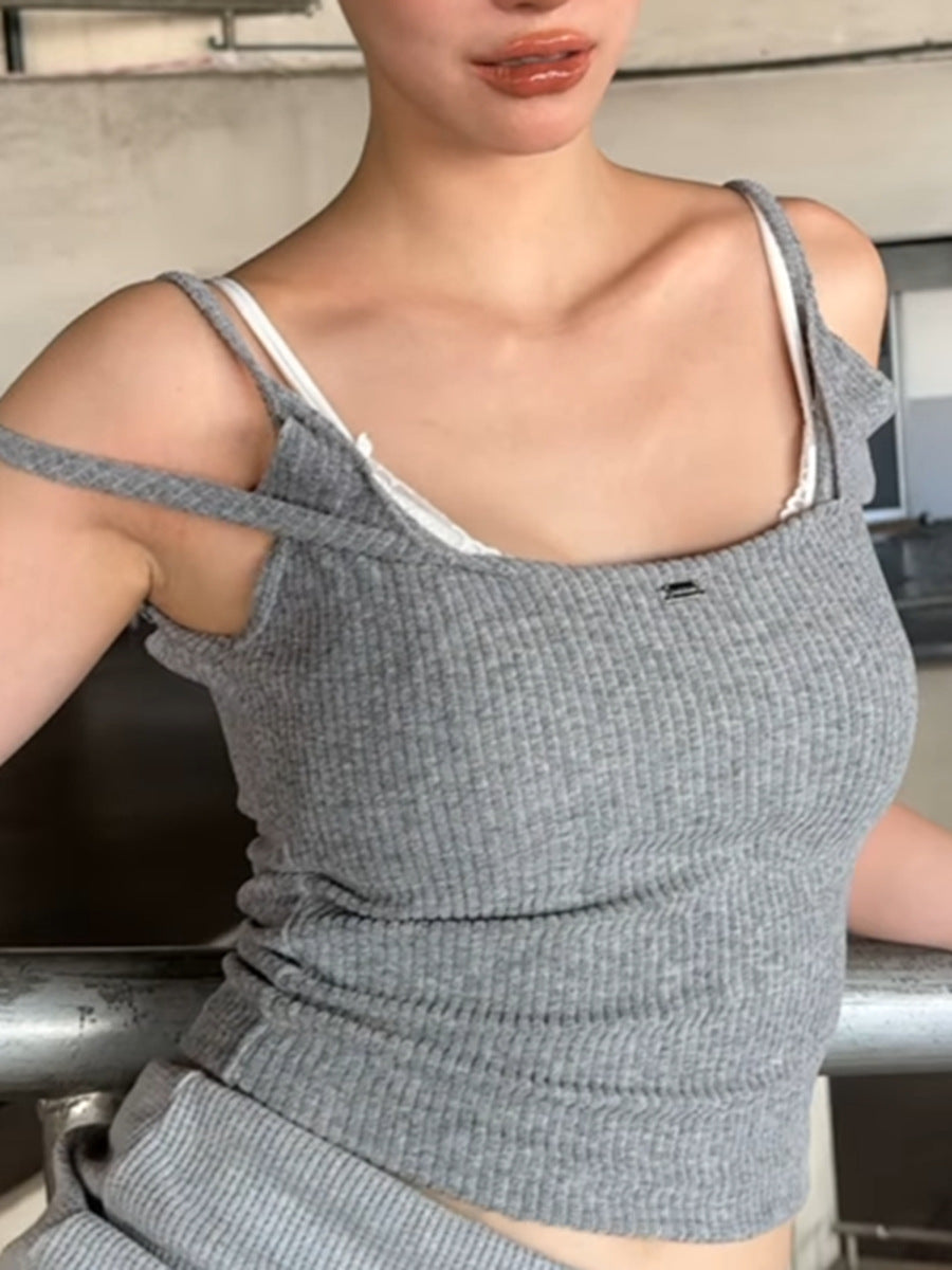 Schulterfreies Damen Top mit feiner Rippenstruktur