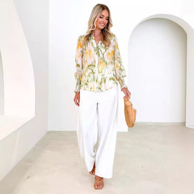 Damen Bluse mit elegantem Farbverlauf und trendigen Puffärmeln Fudus