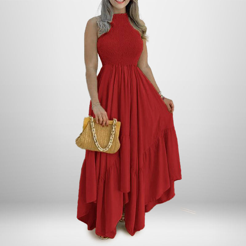 Damen Maxi-Kleid mit asymmetrischem Saum und elastischem Oberteil Fudus