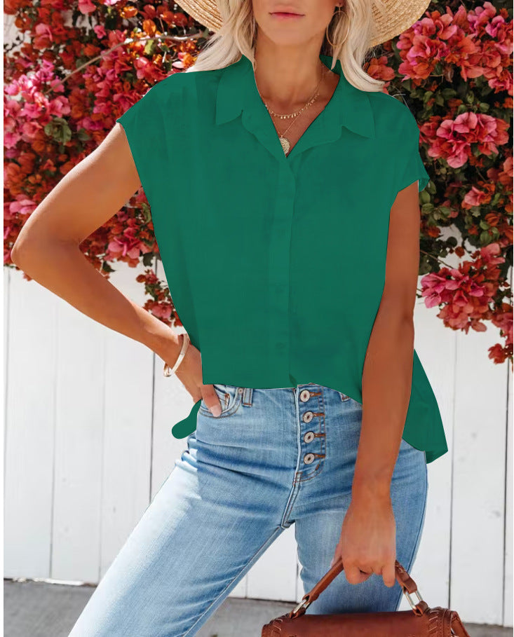 Damen lässige Hemdbluse mit kurzer Ärmel und lockerer Passform Fudus