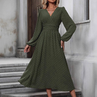 Damen Elegantes Maxi-Kleid mit V-Ausschnitt und Puffärmeln Fudus