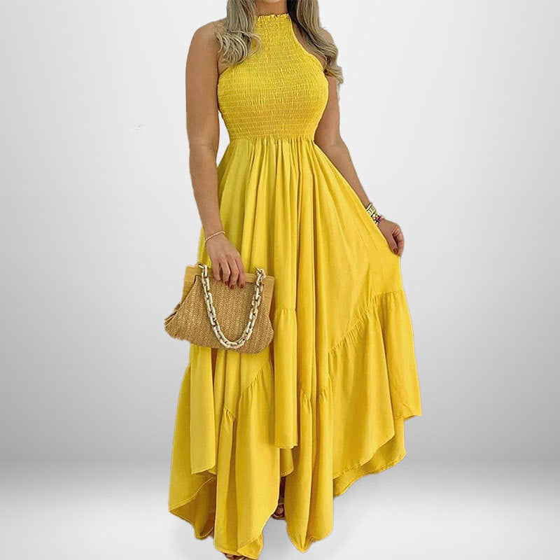 Damen Maxi-Kleid mit asymmetrischem Saum und elastischem Oberteil Fudus