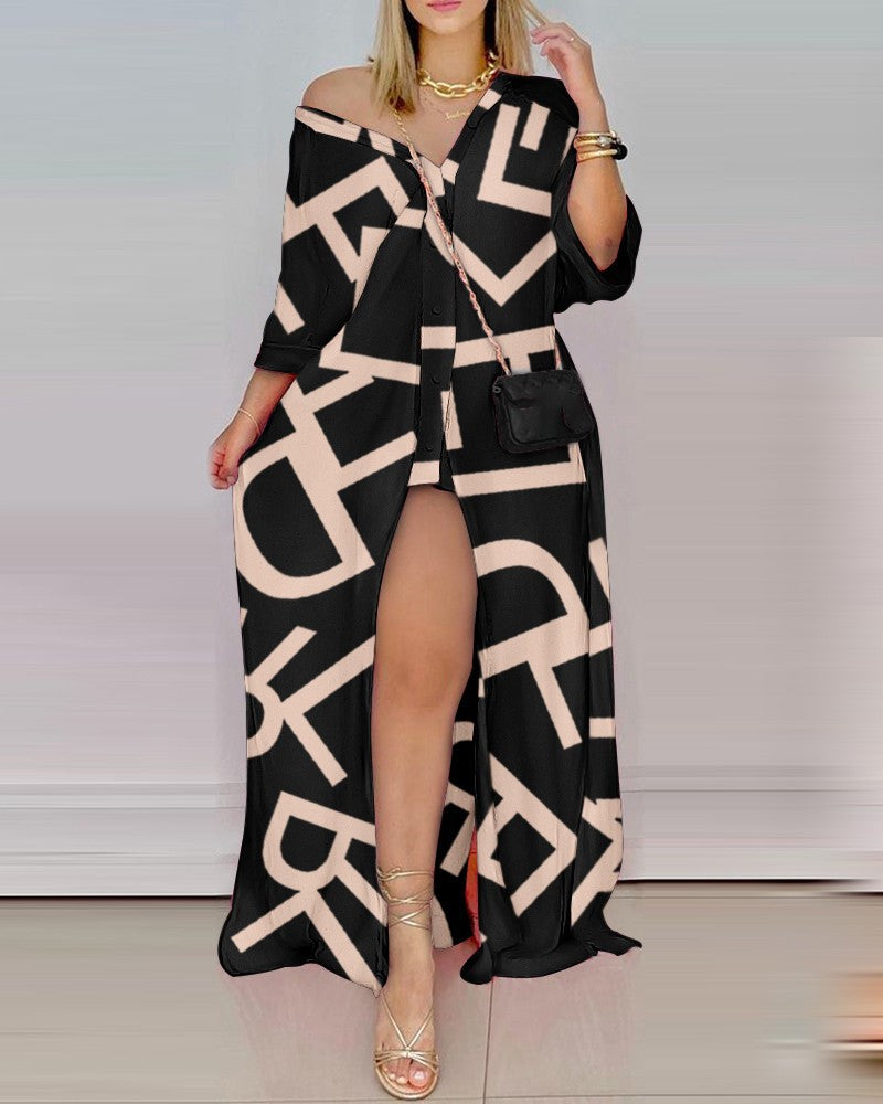 Damen Maxi-Kleid mit verspieltem Paisleymuster und raffiniertem Schlitz Fudus