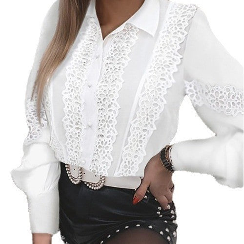 Damen Spitzenbluse mit floralen Ornamenten und langen Ärmeln Fudus