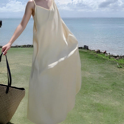 Damen Maxikleid mit schmalen Spaghettiträgern und hohem Schlitz Fudus