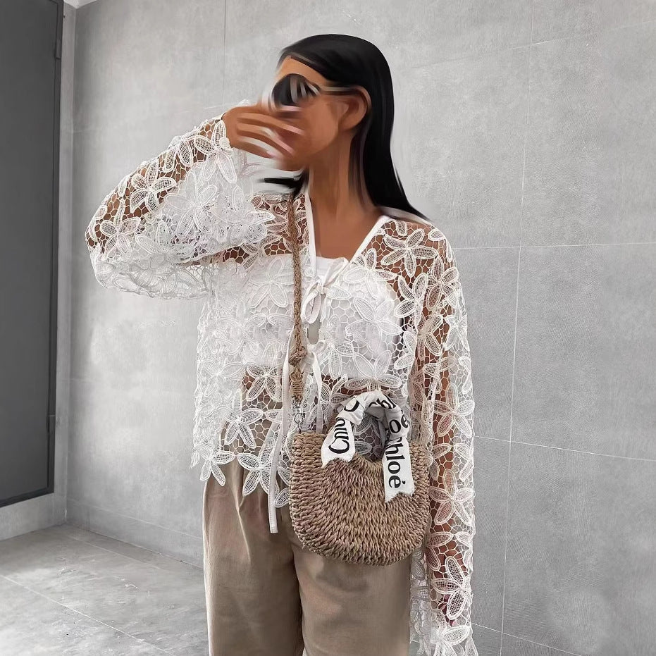 Damen Spitzenbluse mit floralen Details Fudus