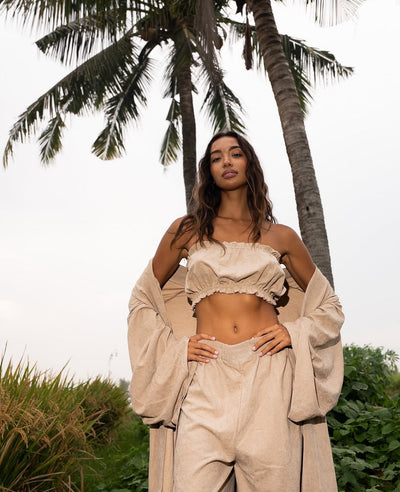 Damen Zweiteiliges Sommerset mit weitem Schnitt und voluminösen Ärmeln Fudus