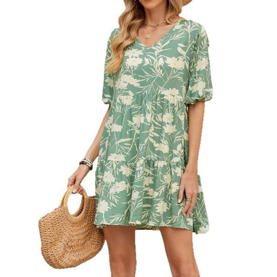 Damen Fließendes Sommerkleid mit floralem Design und Volantdetails Fudus