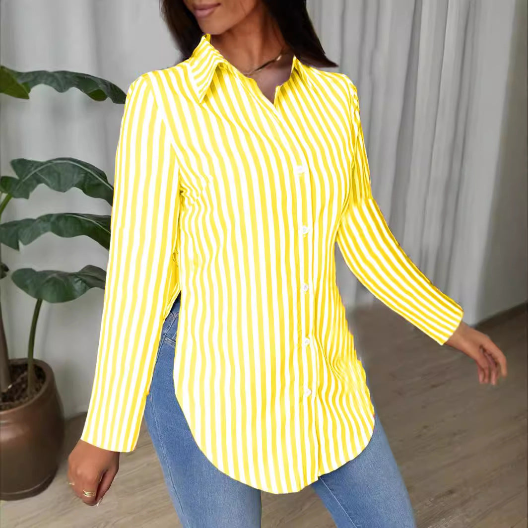 Damen klassische gestreifte Bluse mit modernem Schnitt und feinen Details Fudus