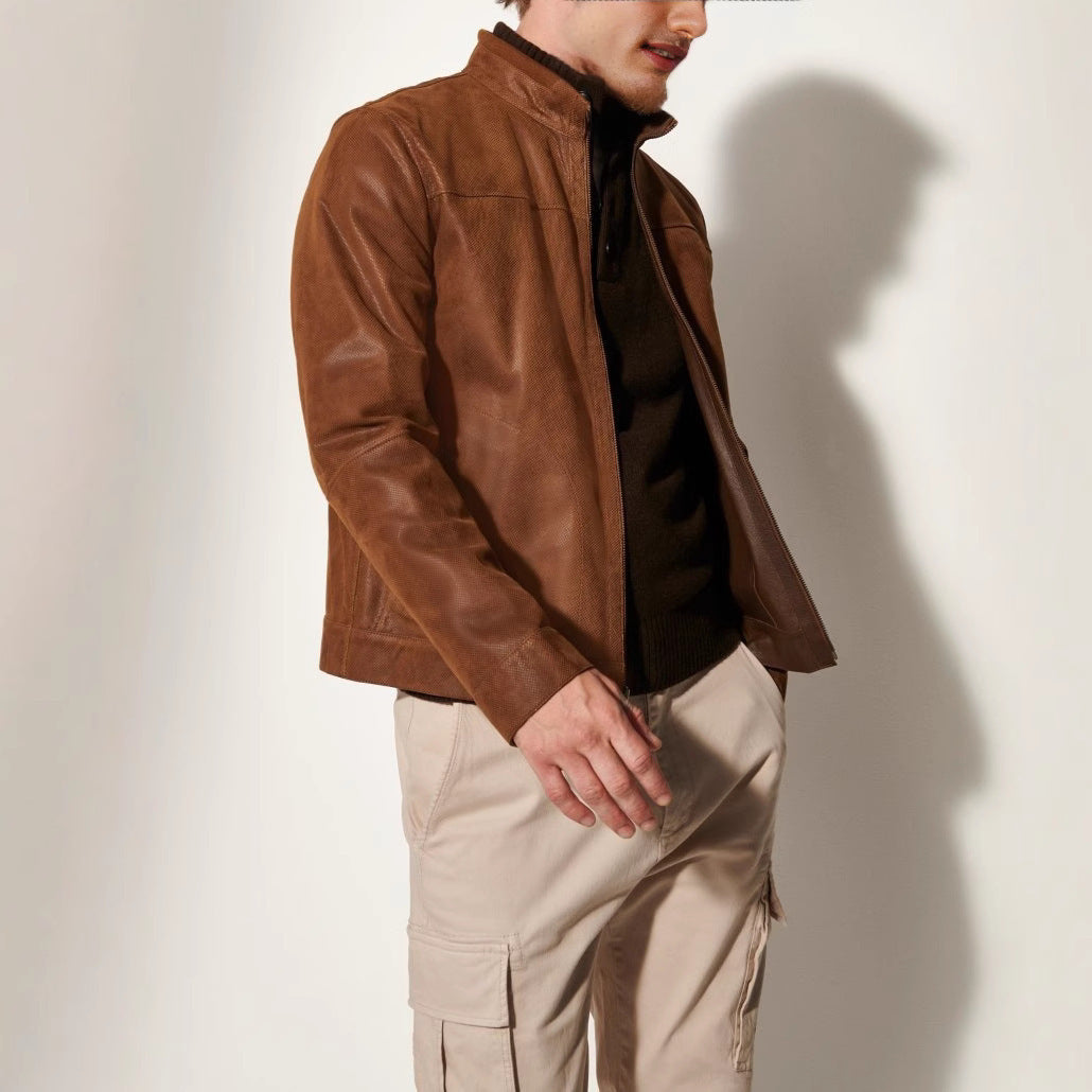 Herren elegante Lederjacke mit strukturiertem Design Aliams