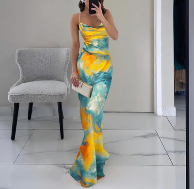 Damen Maxikleid mit einzigartigem Farbverlauf und schmalen Trägern Fudus