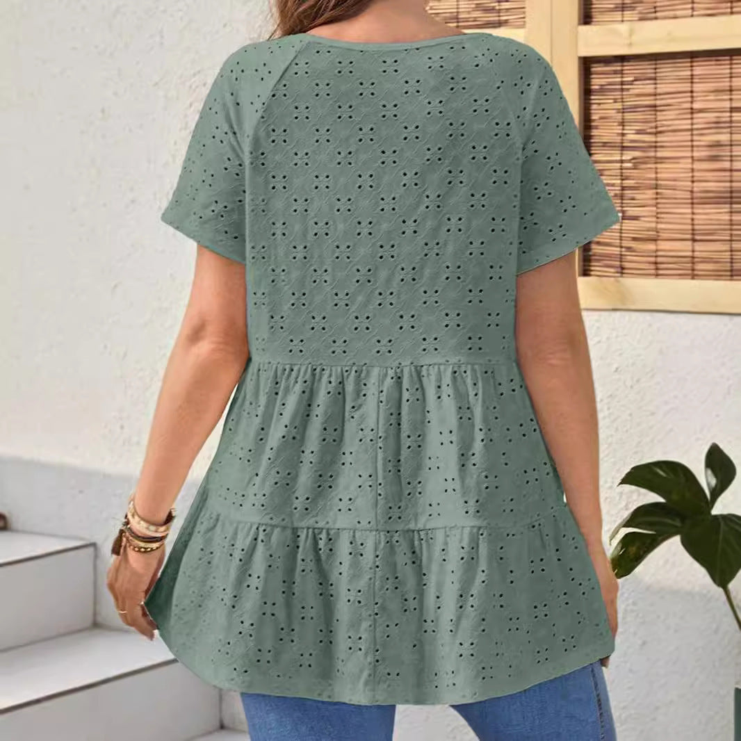 Damen V-Ausschnitt Blusenshirt mit Rüschendetails Fudus