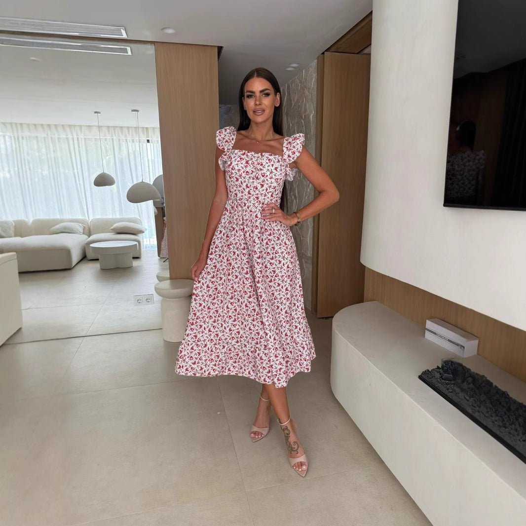 Damen Sommerliches Maxikleid mit Rüschendetails und fruchtigem Muster Fudus